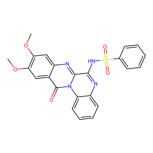 N-(9,10-dimethoxy-12-oxo-12H-quinoxalino[2,1-b]quinazolin-6-yl)benzenesulfonamide structure