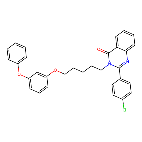 2-(4-chlorophenyl)-3-(5-(3-phenoxyphenoxy)pentyl)quinazolin-4(3H)-one structure