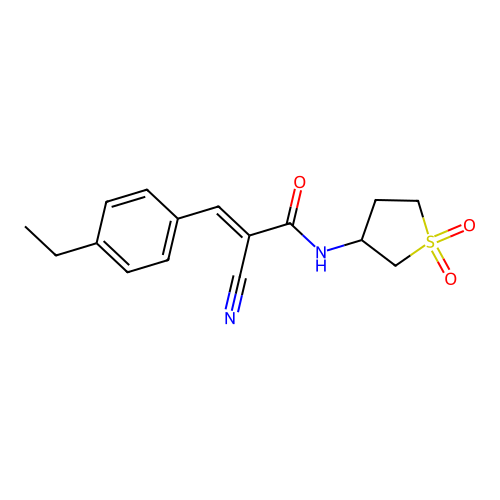 (E)-2-cyano-N-(1,1-dioxothiolan-3-yl)-3-(4-ethylphenyl)prop-2-enamide structure
