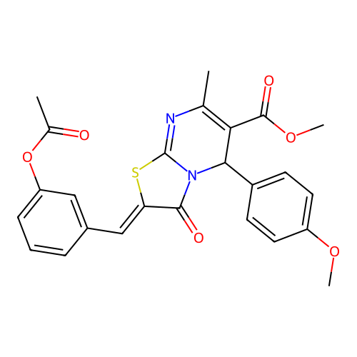 (Z)-methyl 2-(3-acetoxybenzylidene)-5-(4-methoxyphenyl)-7-methyl-3-oxo-3,5-dihydro-2H-thiazolo[3,2-a]pyrimidine-6-carboxylate structure