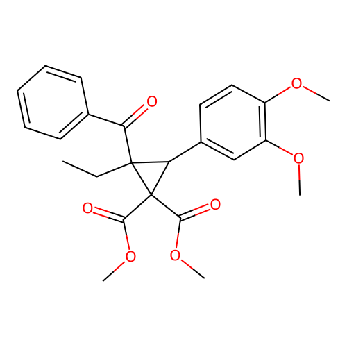 Dimethyl 2-benzoyl-3-(3,4-dimethoxyphenyl)-2-ethylcyclopropane-1,1-dicarboxylate structure