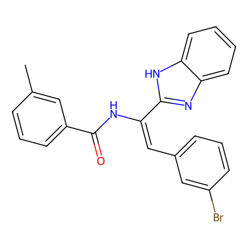 N-[(E)-1-(1H-benzimidazol-2-yl)-2-(3-bromophenyl)ethenyl]-3-methylbenzamide structure