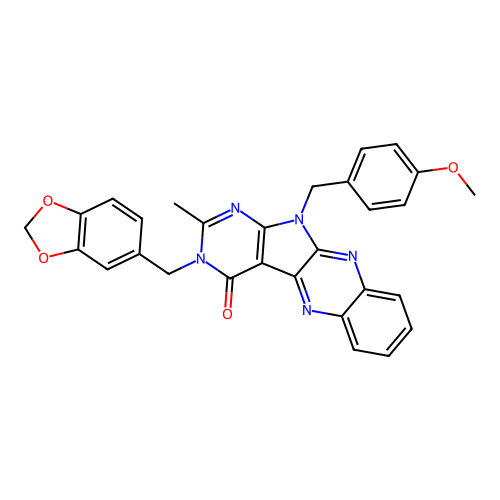 3-(benzo[d][1,3]dioxol-5-ylmethyl)-11-(4-methoxybenzyl)-2-methyl-3H-pyrimido[5',4':4,5]pyrrolo[2,3-b]quinoxalin-4(11H)-one structure