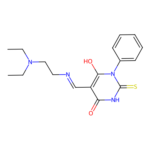 5-[(2-diethylaminoethylamino)methylidene]-1-phenyl-2-sulfanylidene-1,3-diazinane-4,6-dione structure