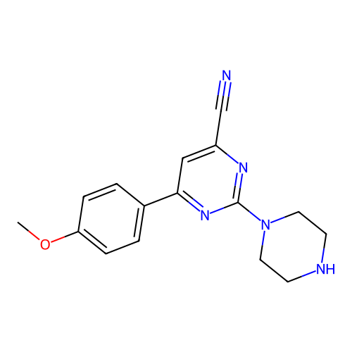 6-(4-Methoxyphenyl)-2-(piperazin-1-yl)pyrimidine-4-carbonitrile structure