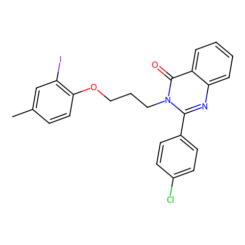 2-(4-chlorophenyl)-3-(3-(2-iodo-4-methylphenoxy)propyl)quinazolin-4(3H)-one structure