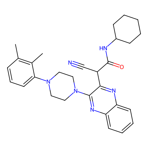 2-cyano-N-cyclohexyl-2-[3-[4-(2,3-dimethylphenyl)piperazin-1-yl]quinoxalin-2-yl]acetamide structure
