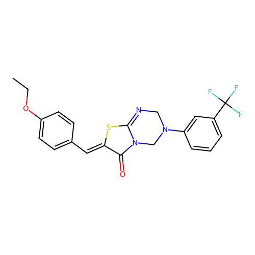 (7Z)-7-(4-ethoxybenzylidene)-3-[3-(trifluoromethyl)phenyl]-3,4-dihydro-2H-[1,3]thiazolo[3,2-a][1,3,5]triazin-6(7H)-one structure