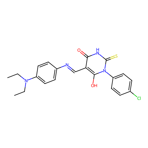(5E)-1-(4-chlorophenyl)-5-({[4-(diethylamino)phenyl]amino}methylidene)-2-sulfanylpyrimidine-4,6(1H,5H)-dione structure