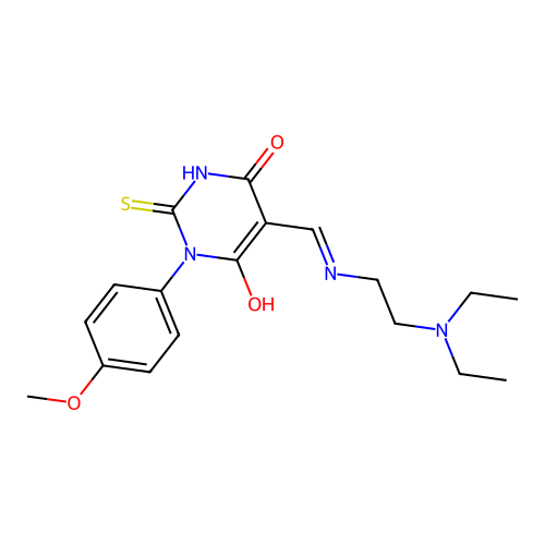 (5E)-5-({[2-(diethylamino)ethyl]amino}methylidene)-1-(4-methoxyphenyl)-2-sulfanylpyrimidine-4,6(1H,5H)-dione structure