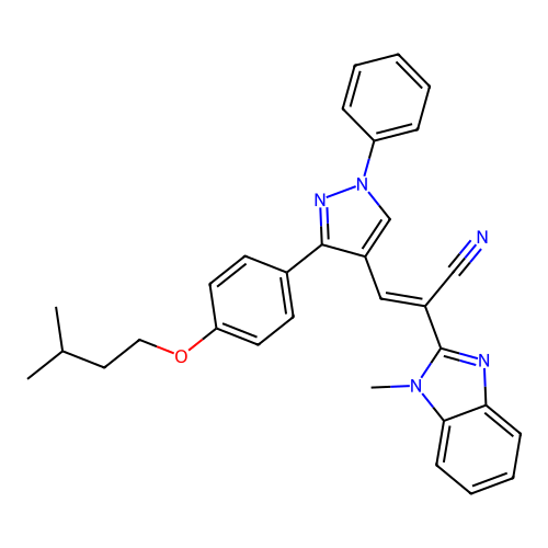 (E)-2-(1-methylbenzimidazol-2-yl)-3-[3-[4-(3-methylbutoxy)phenyl]-1-phenylpyrazol-4-yl]prop-2-enenitrile structure