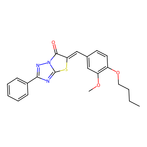 (Z)-5-(4-butoxy-3-methoxybenzylidene)-2-phenylthiazolo[3,2-b][1,2,4]triazol-6(5H)-one structure