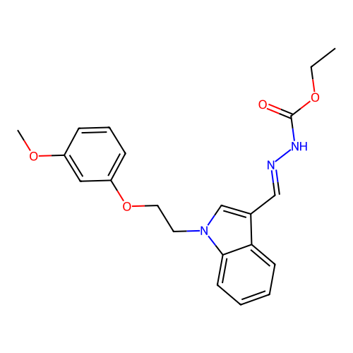 (E)-ethyl 2-((1-(2-(3-methoxyphenoxy)ethyl)-1H-indol-3-yl)methylene)hydrazinecarboxylate structure