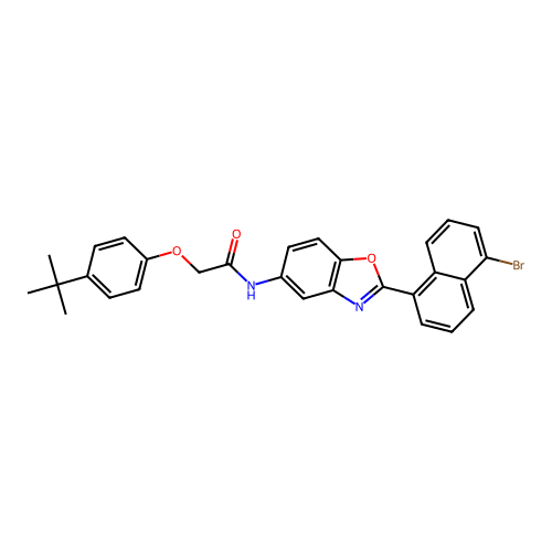 N-[2-(5-bromonaphthalen-1-yl)-1,3-benzoxazol-5-yl]-2-(4-tert-butylphenoxy)acetamide structure