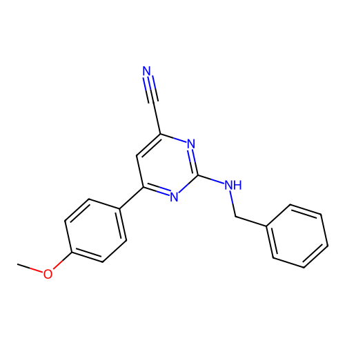 2-(Benzylamino)-6-(4-methoxyphenyl)pyrimidine-4-carbonitrile structure