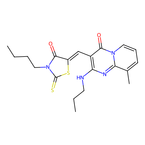 (Z)-3-butyl-5-((9-methyl-4-oxo-2-(propylamino)-4H-pyrido[1,2-a]pyrimidin-3-yl)methylene)-2-thioxothiazolidin-4-one structure