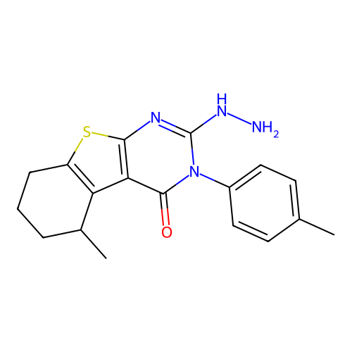 2-hydrazinyl-5-methyl-3-(4-methylphenyl)-5,6,7,8-tetrahydro-[1]benzothiolo[2,3-d]pyrimidin-4-one structure
