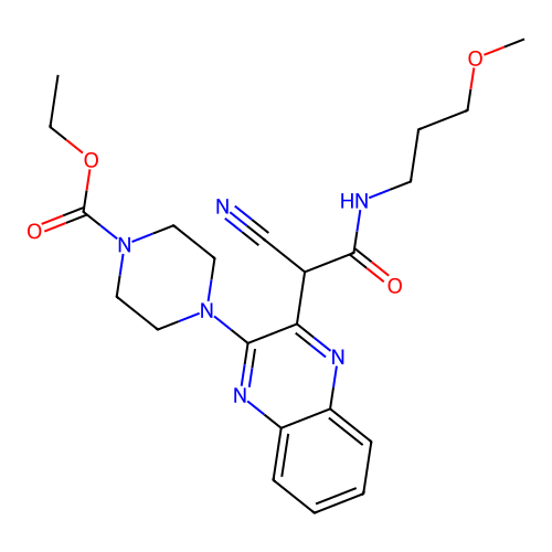 Ethyl 4-[3-[cyano-(3-methoxypropylcarbamoyl)methyl]quinoxalin-2-yl]piperazine-1-carboxylate structure
