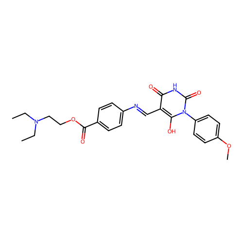 (Z)-2-(diethylamino)ethyl 4-(((1-(4-methoxyphenyl)-2,4,6-trioxotetrahydropyrimidin-5(2H)-ylidene)methyl)amino)benzoate structure