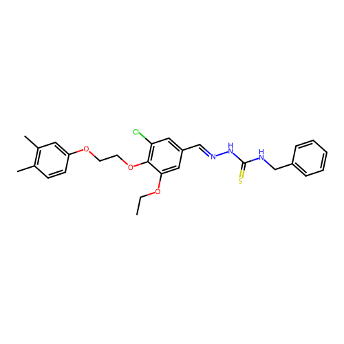 (2E)-N-benzyl-2-{3-chloro-4-[2-(3,4-dimethylphenoxy)ethoxy]-5-ethoxybenzylidene}hydrazinecarbothioamide structure