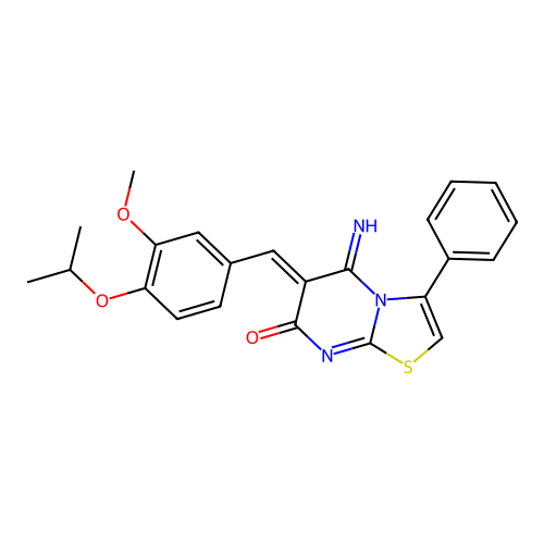 (6Z)-5-imino-6-[(3-methoxy-4-propan-2-yloxyphenyl)methylidene]-3-phenyl-[1,3]thiazolo[3,2-a]pyrimidin-7-one structure