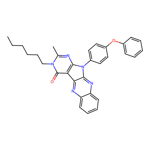 3-hexyl-2-methyl-11-(4-phenoxyphenyl)-3,11-dihydro-4H-pyrimido[5',4':4,5]pyrrolo[2,3-b]quinoxalin-4-one structure
