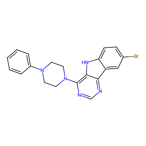 8-bromo-4-(4-phenylpiperazin-1-yl)-5H-pyrimido[5,4-b]indole structure