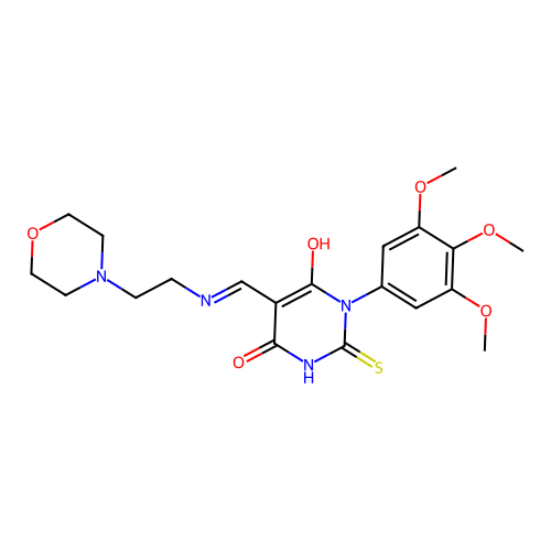 (5E)-5-[(2-morpholin-4-ylethylamino)methylidene]-2-sulfanylidene-1-(3,4,5-trimethoxyphenyl)-1,3-diazinane-4,6-dione structure