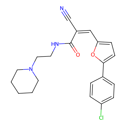 (Z)-3-(5-(4-chlorophenyl)furan-2-yl)-2-cyano-N-(2-(piperidin-1-yl)ethyl)acrylamide structure