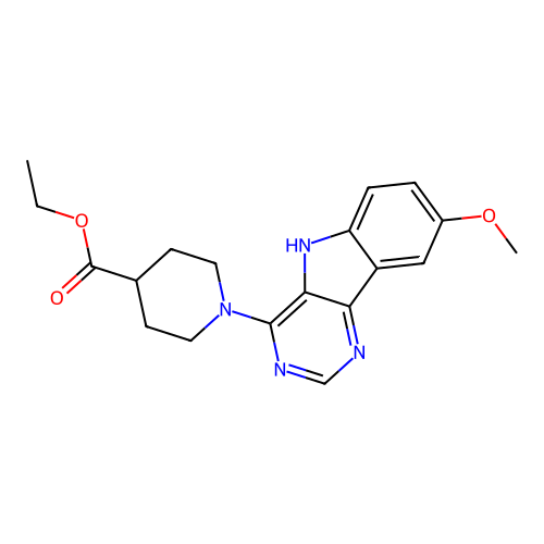 ethyl 1-(8-methoxy-5H-pyrimido[5,4-b]indol-4-yl)piperidine-4-carboxylate structure