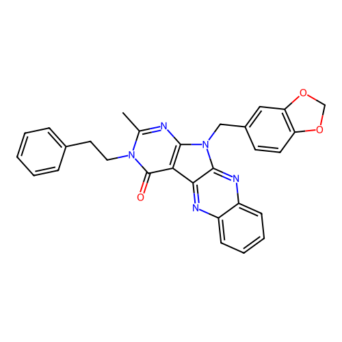 11-(1,3-benzodioxol-5-ylmethyl)-2-methyl-3-(2-phenylethyl)-3,11-dihydro-4H-pyrimido[5',4':4,5]pyrrolo[2,3-b]quinoxalin-4-one structure