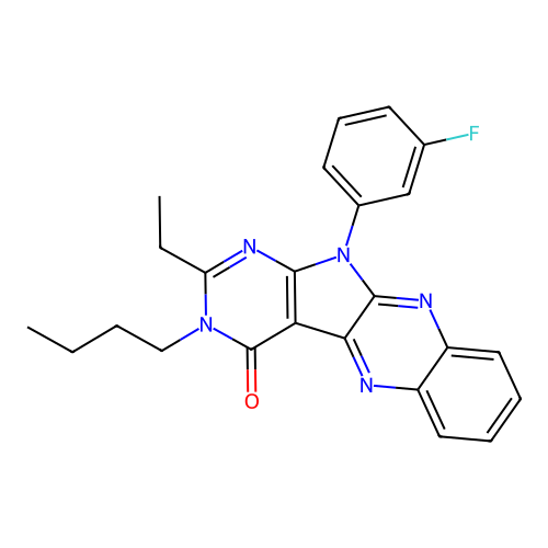 3-butyl-2-ethyl-11-(3-fluorophenyl)-3,11-dihydro-4H-pyrimido[5',4':4,5]pyrrolo[2,3-b]quinoxalin-4-one structure