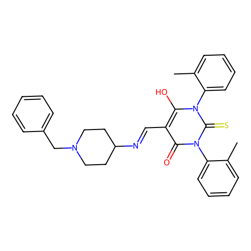 5-(((1-benzylpiperidin-4-yl)amino)methylene)-2-thioxo-1,3-di-o-tolyldihydropyrimidine-4,6(1H,5H)-dione structure