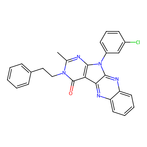 11-(3-chlorophenyl)-2-methyl-3-(2-phenylethyl)-3,11-dihydro-4H-pyrimido[5',4':4,5]pyrrolo[2,3-b]quinoxalin-4-one structure