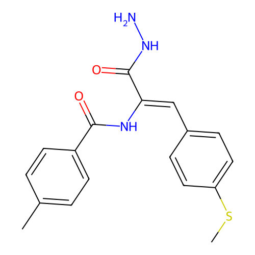 N-[(Z)-3-hydrazinyl-1-(4-methylsulfanylphenyl)-3-oxoprop-1-en-2-yl]-4-methylbenzamide structure