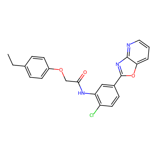 N-[2-chloro-5-([1,3]oxazolo[4,5-b]pyridin-2-yl)phenyl]-2-(4-ethylphenoxy)acetamide structure