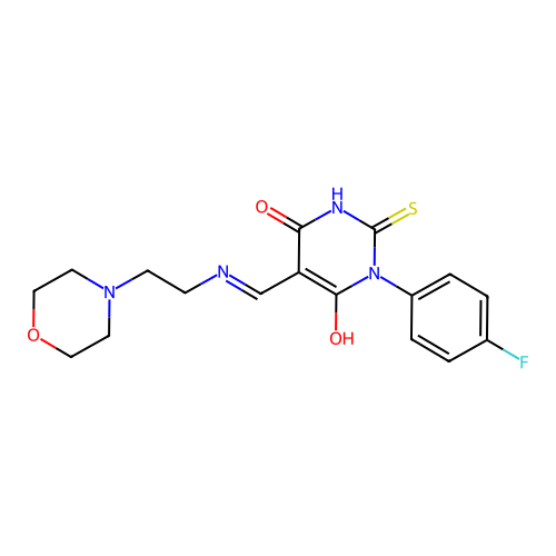 (5E)-1-(4-fluorophenyl)-5-({[2-(morpholin-4-yl)ethyl]amino}methylidene)-2-sulfanylpyrimidine-4,6(1H,5H)-dione structure