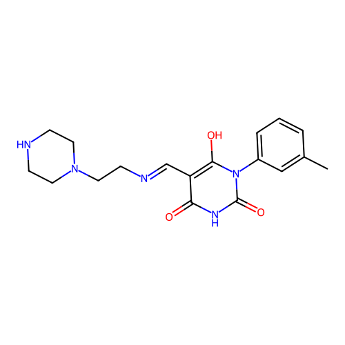 1-(3-methylphenyl)-5-[(2-piperazin-1-ylethylamino)methylidene]-1,3-diazinane-2,4,6-trione structure