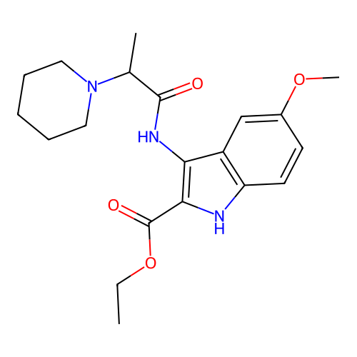 ethyl 5-methoxy-3-{[2-(piperidin-1-yl)propanoyl]amino}-1H-indole-2-carboxylate structure
