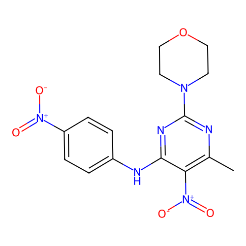 6-methyl-2-(morpholin-4-yl)-5-nitro-N-(4-nitrophenyl)pyrimidin-4-amine structure