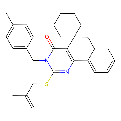 3-(4-methylbenzyl)-2-[(2-methylprop-2-en-1-yl)sulfanyl]-3H-spiro[benzo[h]quinazoline-5,1'-cyclohexan]-4(6H)-one structure