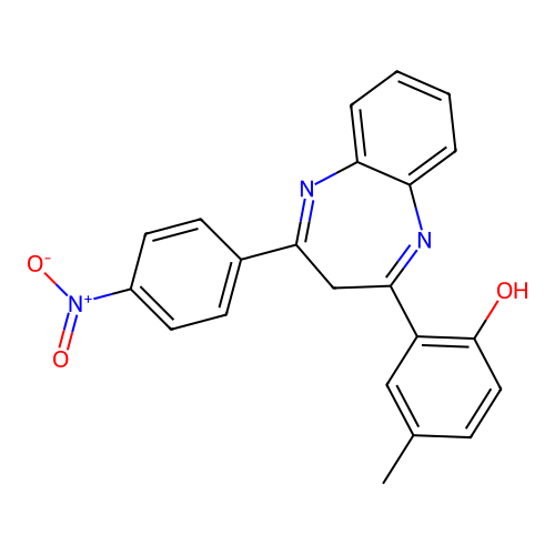 4-methyl-2-[4-(4-nitrophenyl)-3H-1,5-benzodiazepin-2-yl]phenol structure