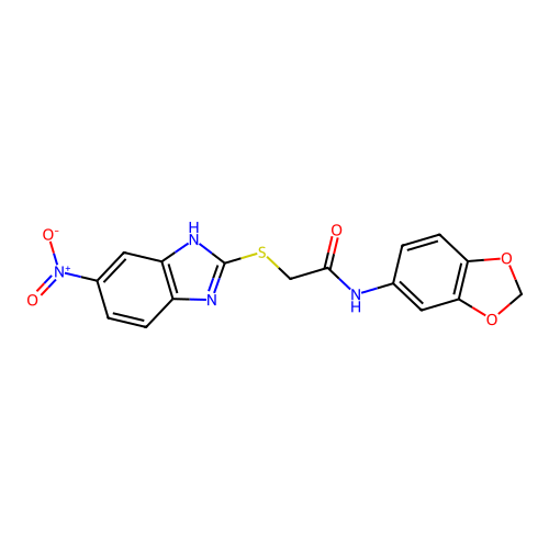 N-(1,3-benzodioxol-5-yl)-2-[(5-nitro-1H-benzimidazol-2-yl)sulfanyl]acetamide structure