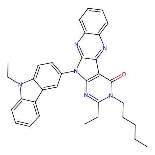 2-ethyl-11-(9-ethyl-9H-carbazol-3-yl)-3-pentyl-3,11-dihydro-4H-pyrimido[5',4':4,5]pyrrolo[2,3-b]quinoxalin-4-one structure
