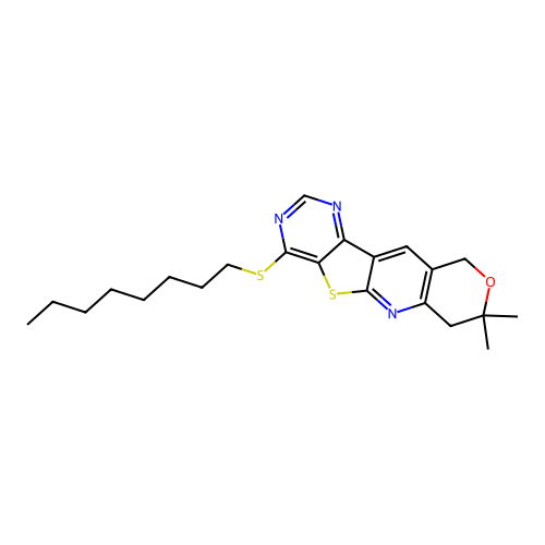 8,8-dimethyl-4-(octylsulfanyl)-7,10-dihydro-8H-pyrano[3'',4'':5',6']pyrido[3',2':4,5]thieno[3,2-d]pyrimidine structure