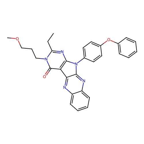 2-ethyl-3-(3-methoxypropyl)-11-(4-phenoxyphenyl)-3,11-dihydro-4H-pyrimido[5',4':4,5]pyrrolo[2,3-b]quinoxalin-4-one structure