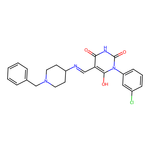 (5E)-5-[[(1-benzylpiperidin-4-yl)amino]methylidene]-1-(3-chlorophenyl)-1,3-diazinane-2,4,6-trione structure