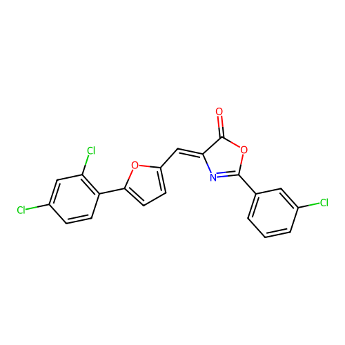 (Z)-2-(3-chlorophenyl)-4-((5-(2,4-dichlorophenyl)furan-2-yl)methylene)oxazol-5(4H)-one structure