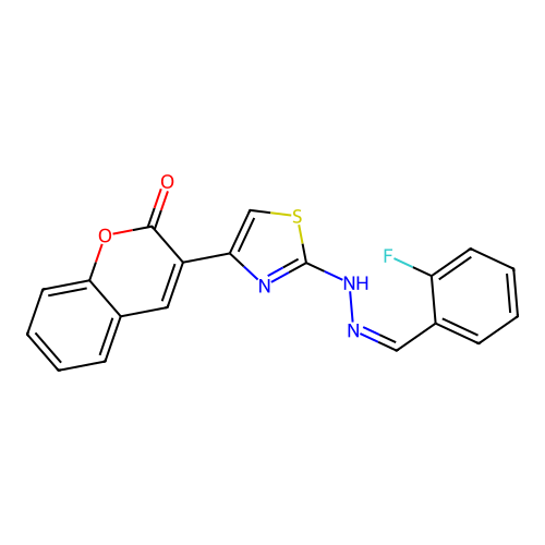 (Z)-3-(2-(2-(2-fluorobenzylidene)hydrazinyl)thiazol-4-yl)-2H-chromen-2-one structure