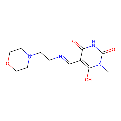 1-methyl-5-[(2-morpholin-4-ylethylamino)methylidene]-1,3-diazinane-2,4,6-trione structure